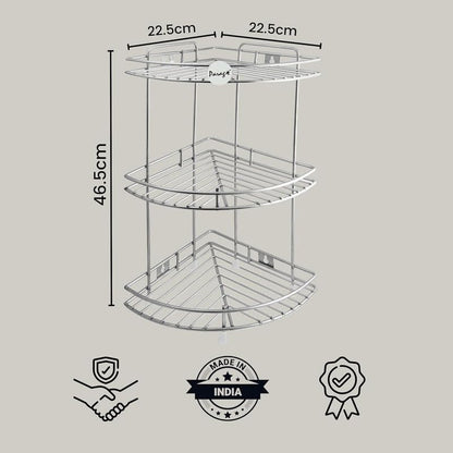 3-Tier Stainless Steel Kitchen Rack | Multipurpose Corner Shelf & Organizer, Vegetable Stand & Storage, 23×23×48 cm93CORNER1 3