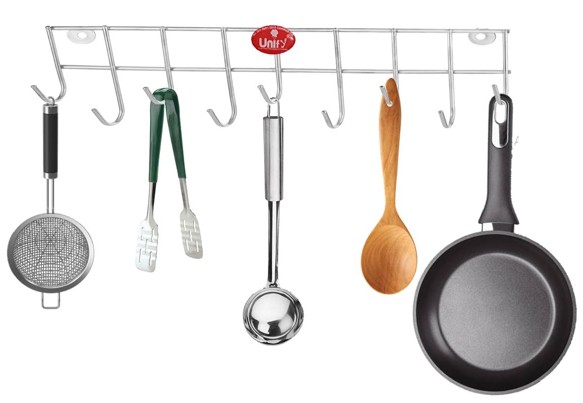 2-Piece Stainless Steel Hook Rail | Wall & Door Hanger for Bathroom & Kitchen (Silver) 9HOOKRAIL2 3