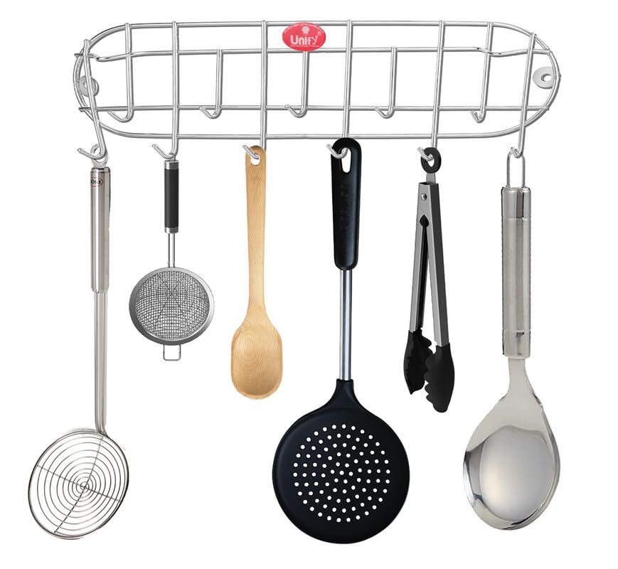 2 Pcs Stainless Steel Wall Cloth Hanger with 11 Hooks | Bathroom & Kitchen Hook Rail (Silver) 11HOOKRAIL2 3