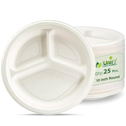 25pc 3-Compartment Bagasse Meal Trays | Eco-Friendly | White3CPBAGASSEPLATE251 1