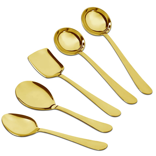 Serving Spoon Set | 1.8mm, 5 piece | Stainless Steel | Gold | Heavy Gauge