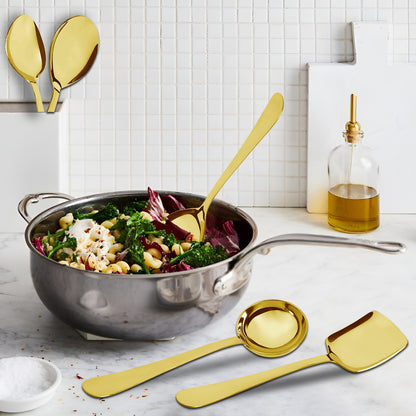 5-Piece Stainless Steel Gold Serving Spoon Set | Heavy Gauge 1.8mm, 1 Soup, 1 Solid, 1 Basting & 2 Rice Spoons