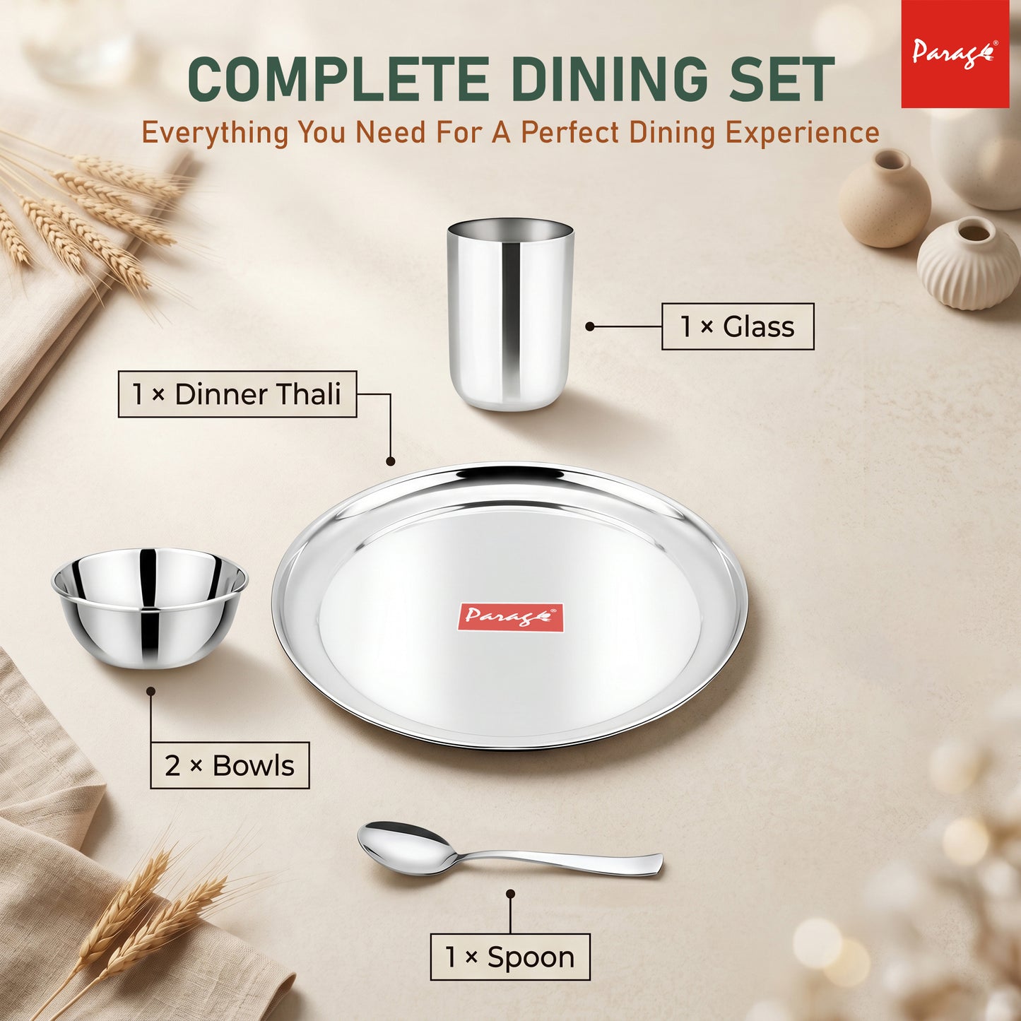 Thali Set | 5pc | Stainless Steel | Silver | Heavy Gauge