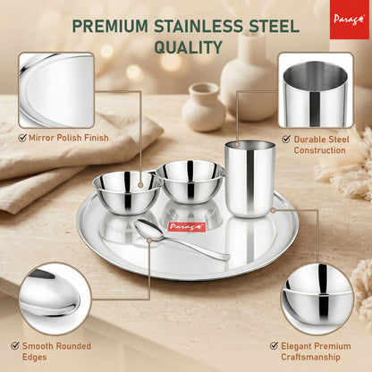 Thali Set | 5pc | Stainless Steel | Silver | Heavy Gauge