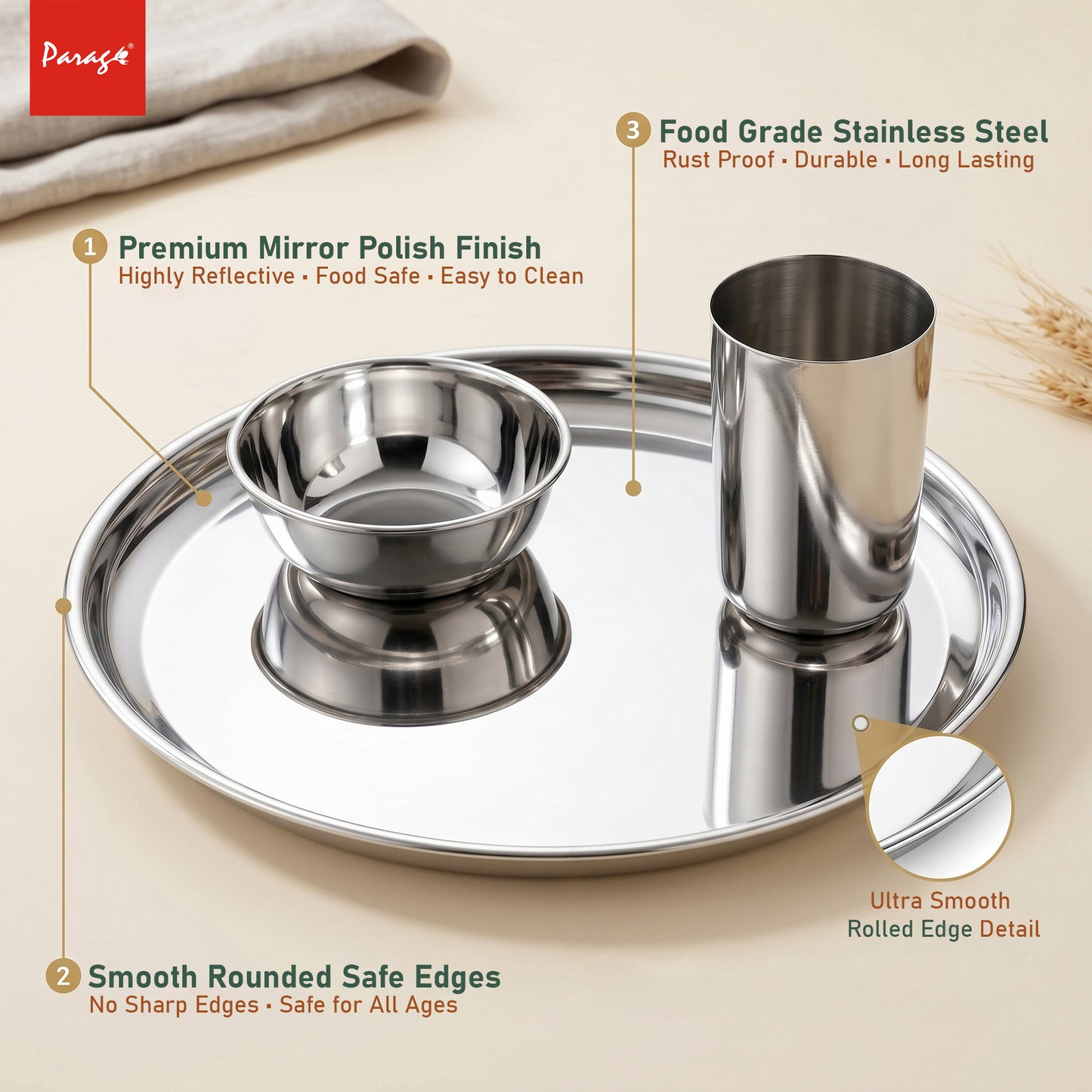 Thali Set | 5pc | Stainless Steel | Silver | Heavy Gauge