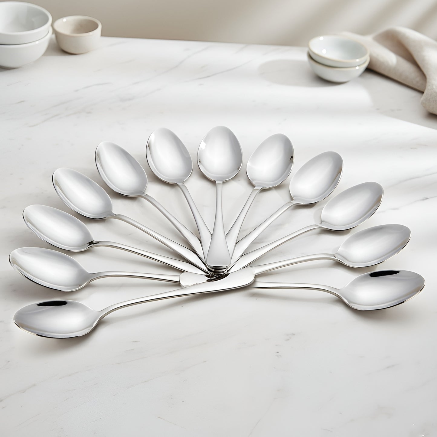 12 Pcs Stainless Steel Table Spoon Set for Tea, Coffee, Sugar & Dining Use