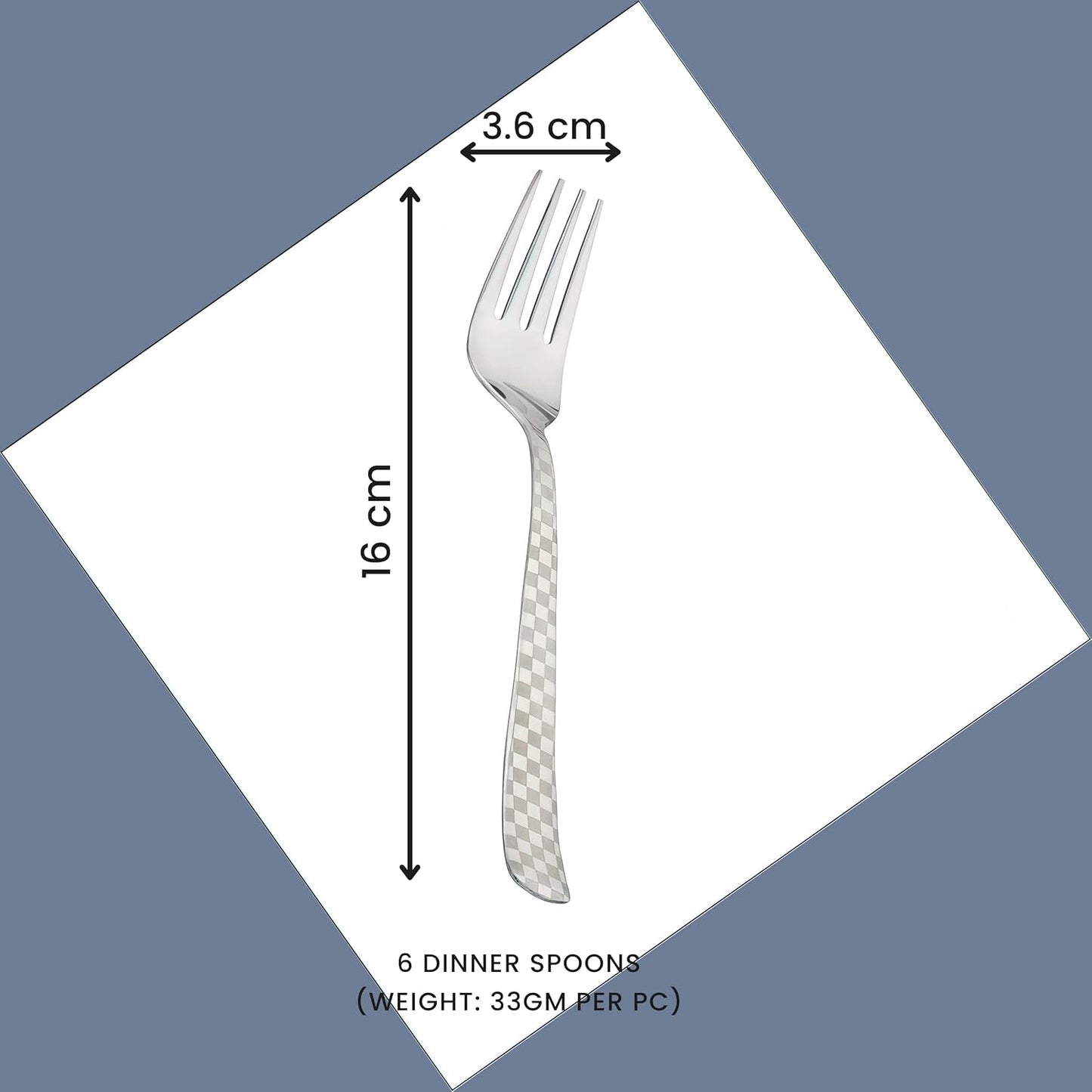 6-Piece Stainless Steel Baby Forks Set | 16cm Dining Cutlery with Checks Design - Shiny Sturdy Handle Tableware for Home & Kitchen6CHESSBF1 2