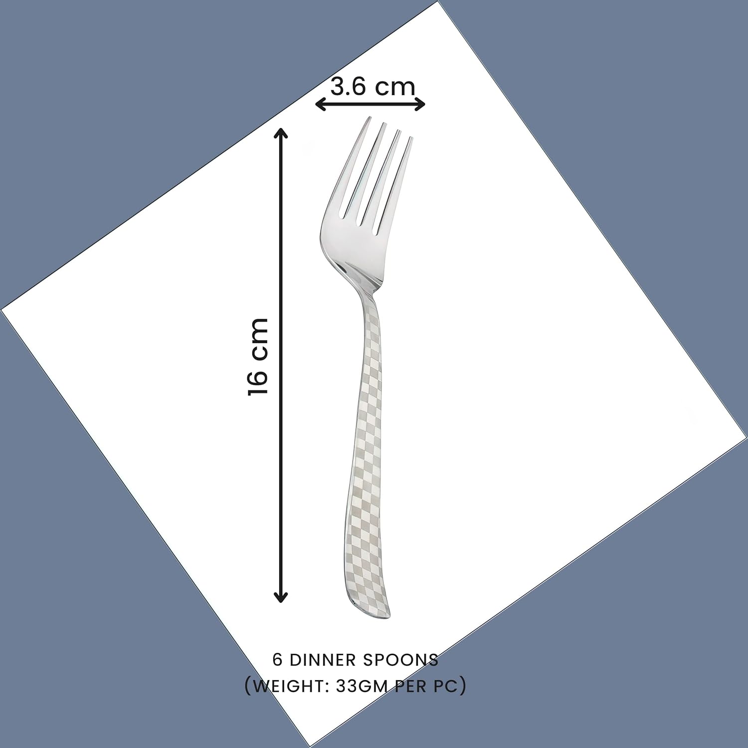 6-Piece Stainless Steel Baby Forks Set | 16cm Dining Cutlery with Checks Design - Shiny Sturdy Handle Tableware for Home & Kitchen6CHESSBF1 2