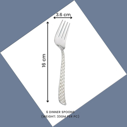 6-Piece Stainless Steel Baby Forks Set | 16cm Dining Cutlery with Checks Design - Shiny Sturdy Handle Tableware for Home & Kitchen6CHESSBF1 2