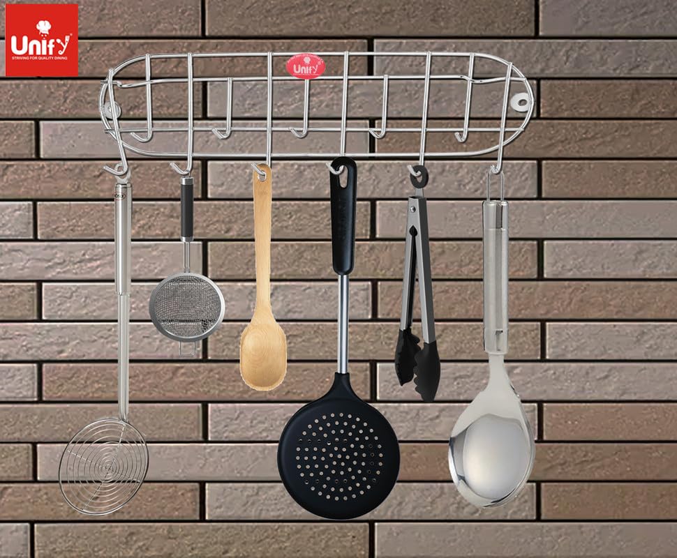 2 Pcs Stainless Steel Wall Cloth Hanger with 11 Hooks | Bathroom & Kitchen Hook Rail (Silver) 11HOOKRAIL2 4