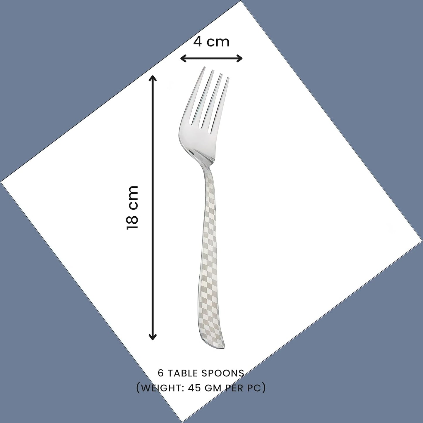 6-Piece Stainless Steel Forks Set | 18.5cm Dessert & Fruit Forks with Checks Design - Shiny Sturdy Handle Tableware for Home & Kitchen6CHESSDF1 3