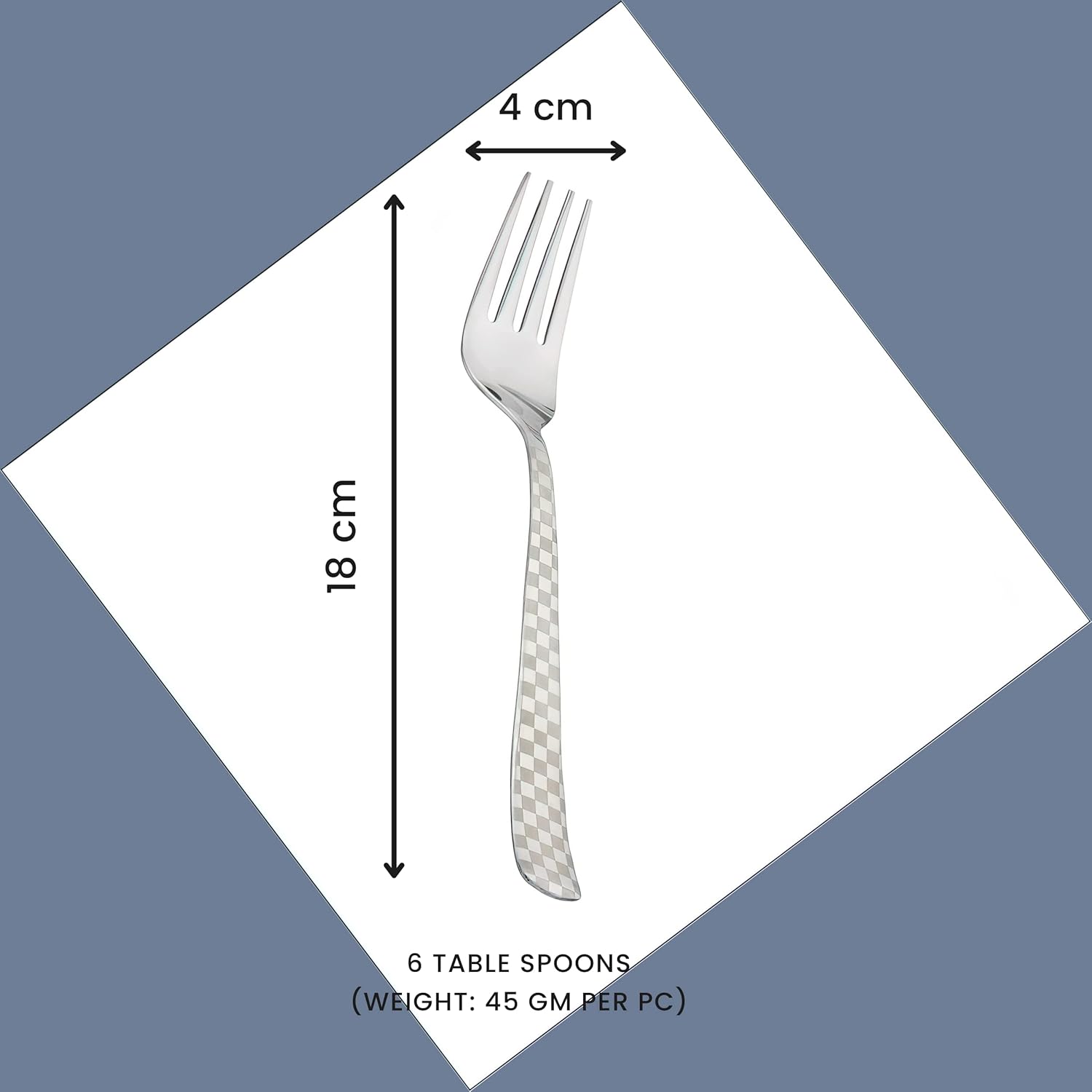 6-Piece Stainless Steel Forks Set | 18.5cm Dessert & Fruit Forks with Checks Design - Shiny Sturdy Handle Tableware for Home & Kitchen6CHESSDF1 3