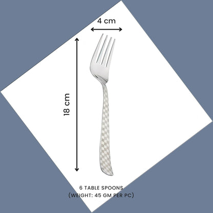 6-Piece Stainless Steel Forks Set | 18.5cm Dessert & Fruit Forks with Checks Design - Shiny Sturdy Handle Tableware for Home & Kitchen6CHESSDF1 3