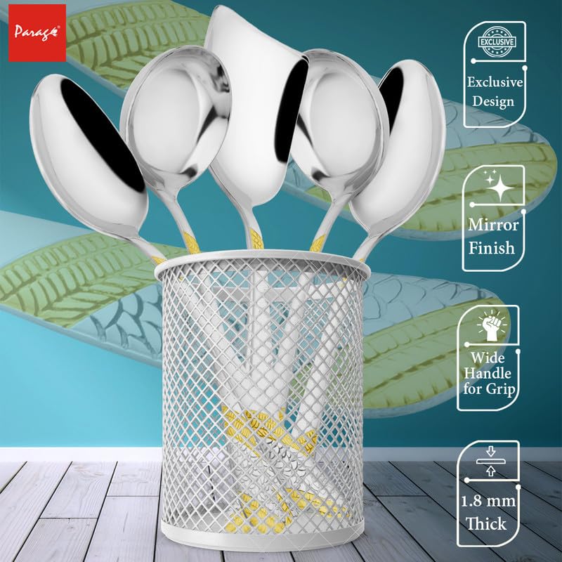 5-Piece Stainless Steel Gold Serving Spoon Set | Heavy Gauge 1.8mm, 2 Soup, 2 Solid & 1 Rice Spoon (24K Gold, Pack of 5) 5IMPERIALSSG 4