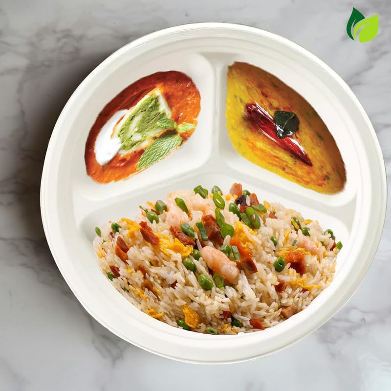 50pc 3-Compartment Bagasse Meal Trays | Eco-Friendly | White3CPBAGASSEPLATE501 3