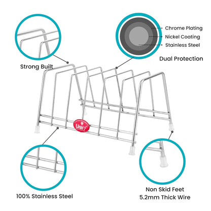 Stainless Steel Countertop Pull-Out Shelf - 6-Section Plate & Lid Holder, SilverTHALISTAND1 4
