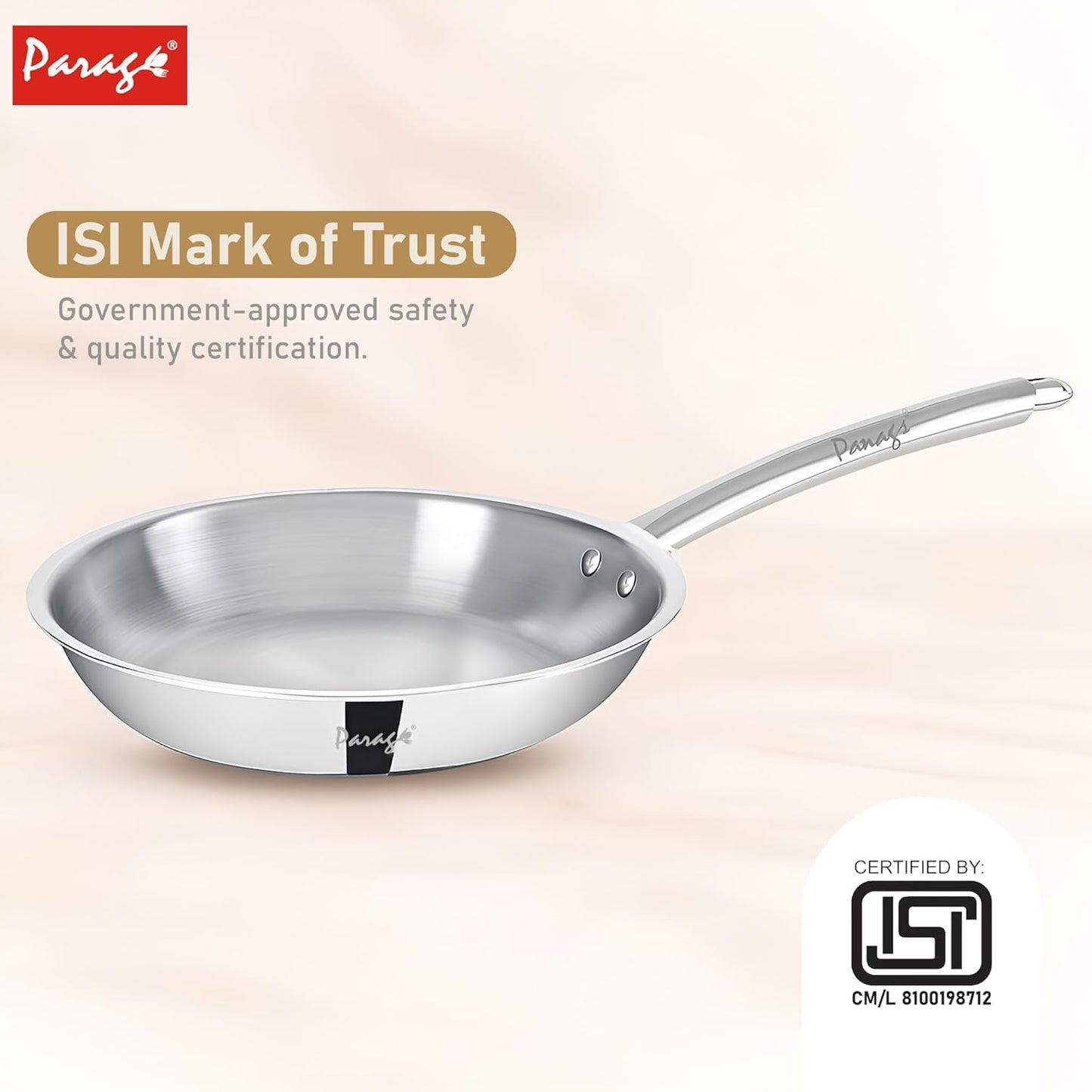 Tripure 24 cm Triply Stainless Steel Fry Pan | Scratch Resistant, Stay-Cool Handle TPFRYPAN24CM 2