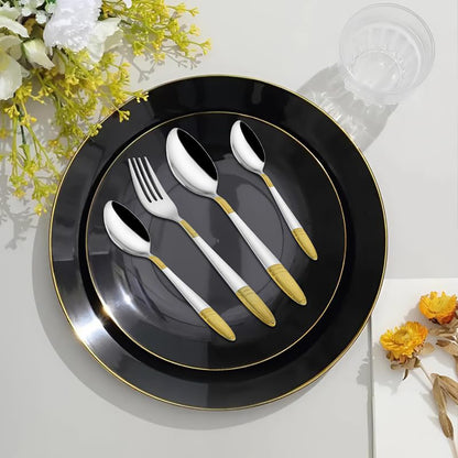 24pc Stainless Steel Golden Cutlery | Gift Box | Ivory Design