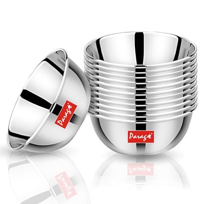 12 Pcs Stainless Steel Bowls/Katori/Wati - Heavy Gauge, Mirror Finish, 220 ml Each, Silver Set12PCVBOWL5.51 1