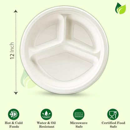 50pc 3-Compartment Bagasse Meal Trays | Eco-Friendly | White3CPBAGASSEPLATE501 4
