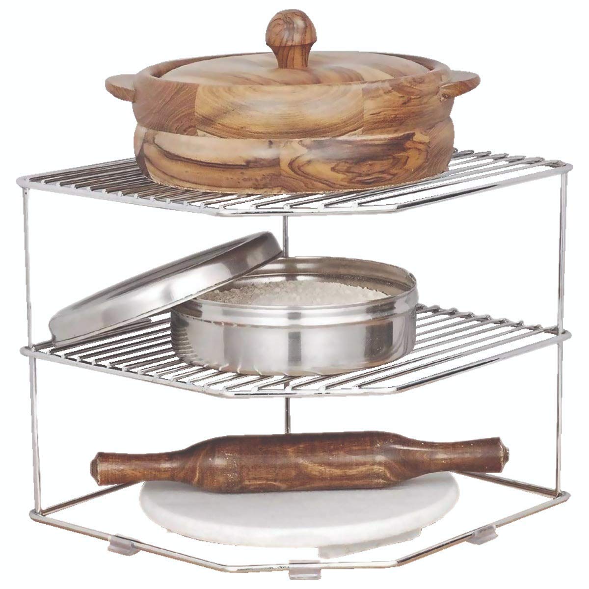 Multipurpose Stainless Steel Corner Shelf Rack – 25×25×30?cm, Chrome Finish PCSHELF3 4