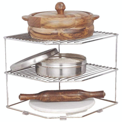 Multipurpose Stainless Steel Corner Shelf Rack – 25×25×30?cm, Chrome Finish PCSHELF3 4