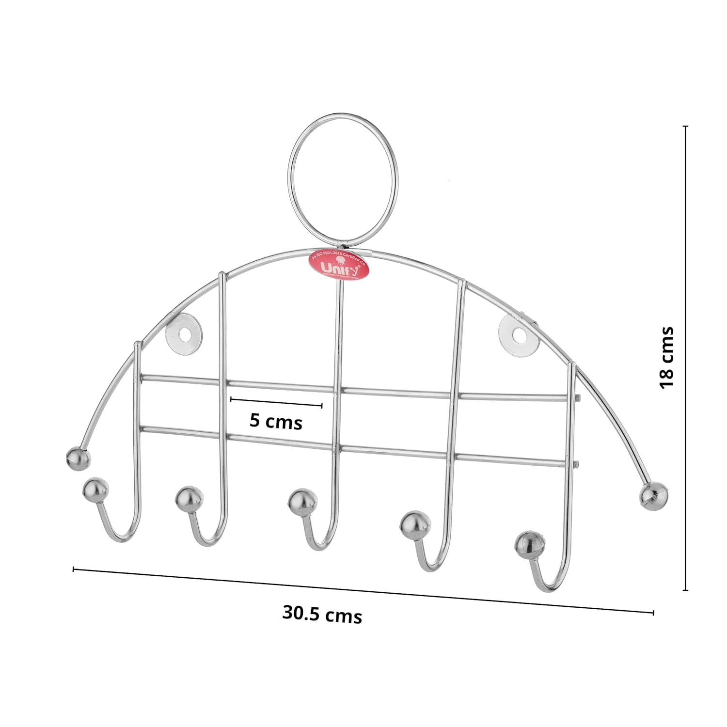Stainless Steel Wall Cloth Hanger with 5 Hooks | Door Mounted for Bathroom & Kitchen (30.5 cm, Silver) 5HOOKRAIL 2