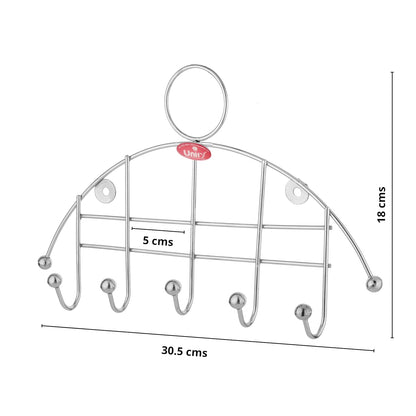 Stainless Steel Wall Cloth Hanger with 5 Hooks | Door Mounted for Bathroom & Kitchen (30.5 cm, Silver) 5HOOKRAIL 2