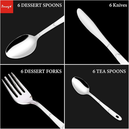 25 Pcs Creta Stainless Steel Cutlery Set - 6 Table Spoons, 6 Forks, 6 Tea Spoons, 6 Knives & Stand, SilverCRETAPARAG1 3
