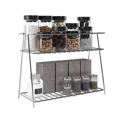 2 Tier Stainless Steel Kitchen Rack | Trolley Organizer & Storage Shelf Silver PCSHELF2 2