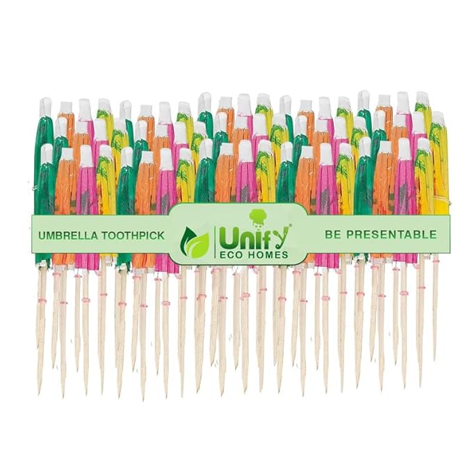 EcoHomes Tropical Hawaiian Bamboo Umbrella Toothpicks | Cocktail, Snacks & Party Decor 50PRUMBRELLA 1