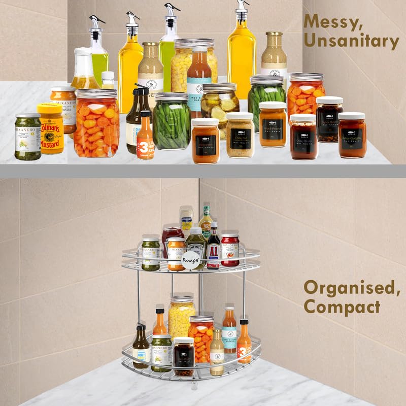 2-Tier Stainless Steel Kitchen Rack – 23×23×31?cm, Multipurpose Corner Shelf92CORNER1 4