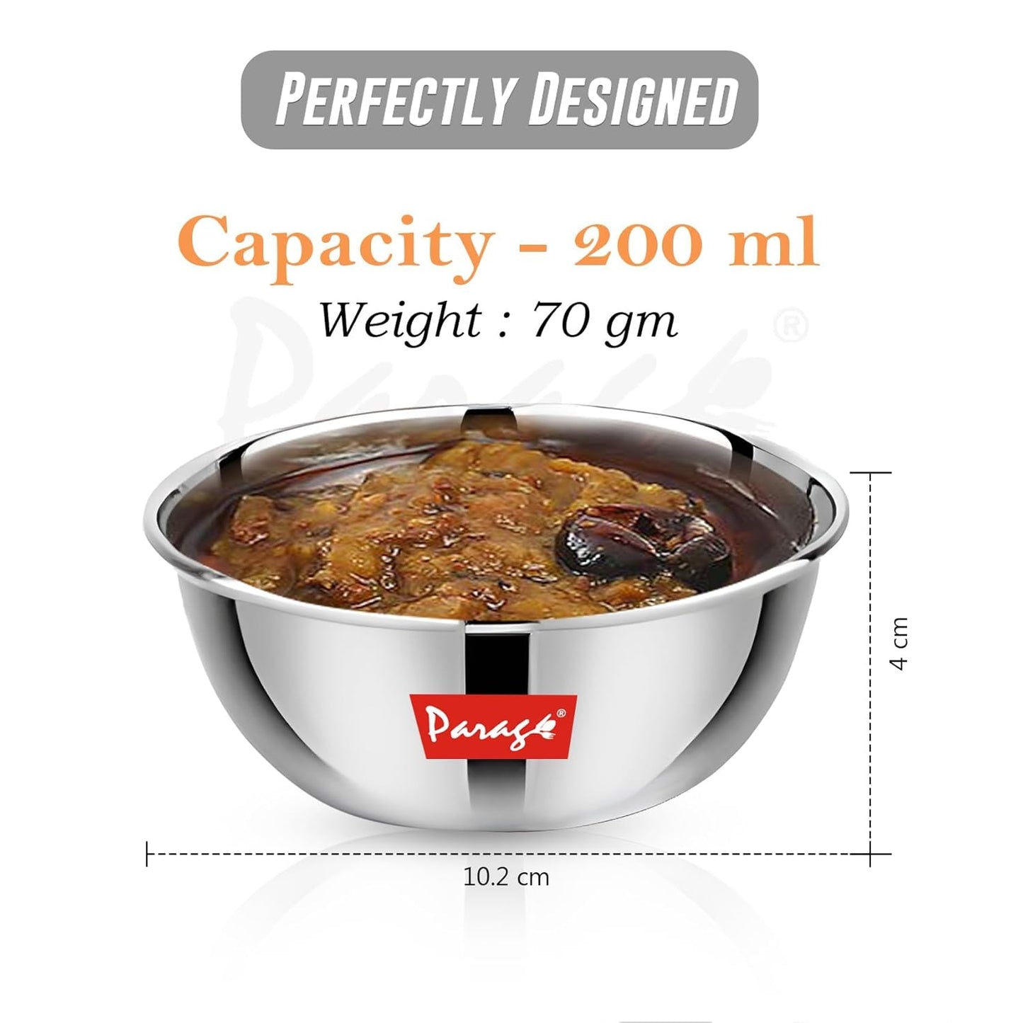 6 Pcs Stainless Steel Bowls/Katori/Wati - Heavy Gauge, Mirror Finish, 220 ml Each, Silver Set6PCVBOWL5.51 2