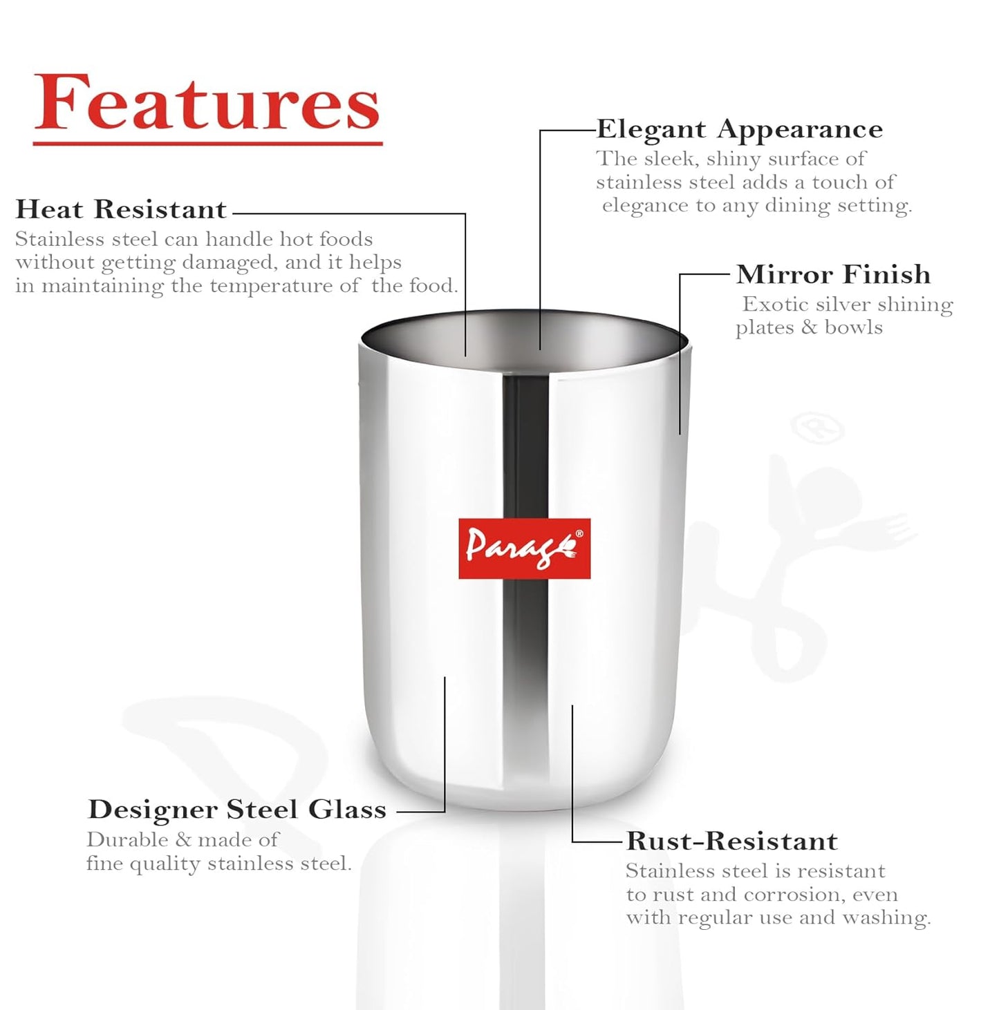 6 Pcs Stainless Steel Heavy Gauge Glass Set - 300ml Scratch Resistant Water & Juice Glasses, Silver6PCAPGLPL1 4