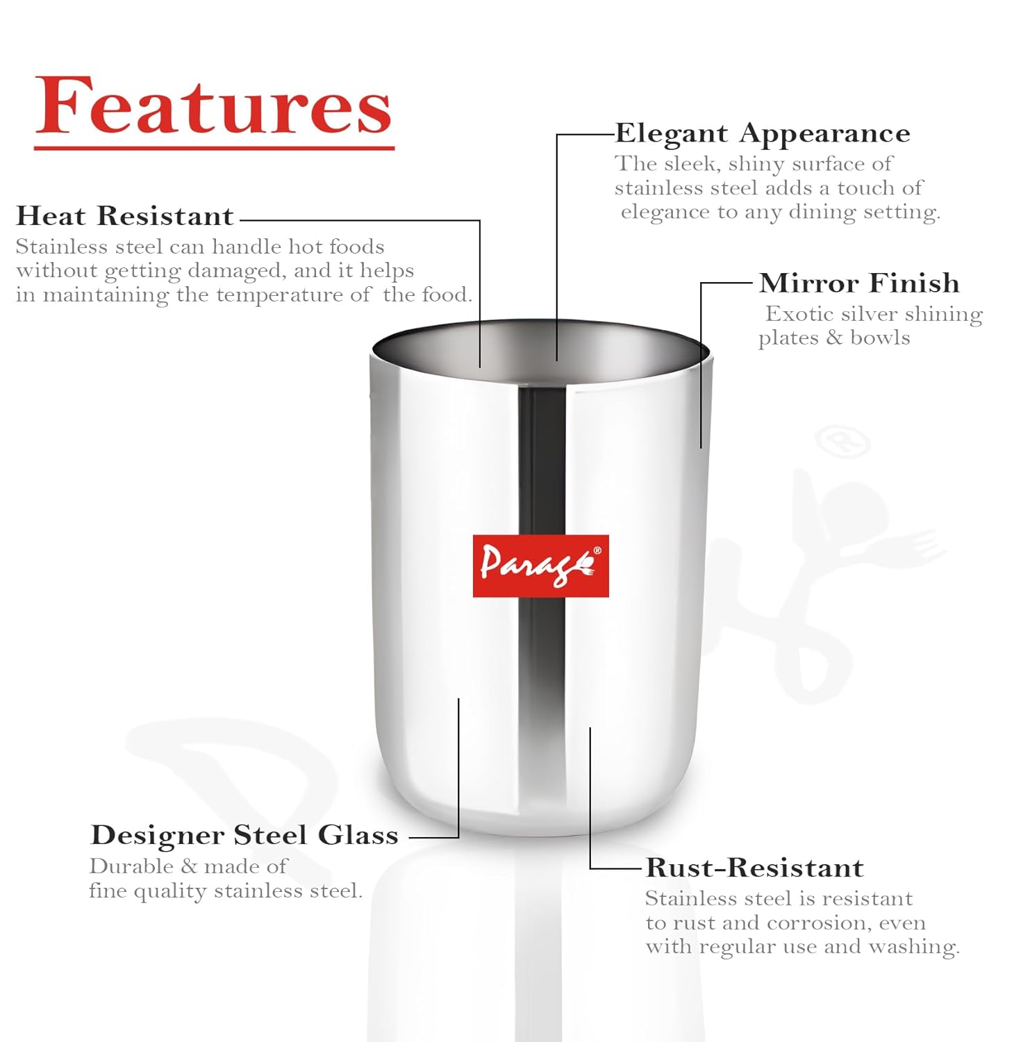 6 Pcs Stainless Steel Heavy Gauge Glass Set - 300ml Scratch Resistant Water & Juice Glasses, Silver6PCAPGLPL1 4