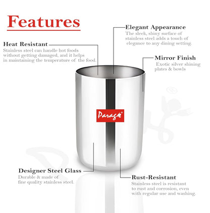 6 Pcs Stainless Steel Heavy Gauge Glass Set - 300ml Scratch Resistant Water & Juice Glasses, Silver6PCAPGLPL1 4