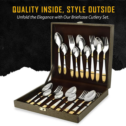 18pc Stainless Steel Golden Cutlery | Gift Box | Ivory Design