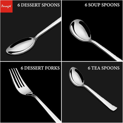 25-Piece Fantasy Stainless Steel Cutlery Set with Stand | Premium Spoon & Fork Set, Silver FNTSY1009PARAGS 4