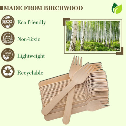 100 Pcs Disposable Wooden Forks | 160mm, Eco-Friendly, Biodegradable | Party, WeddingWDFORK1001 3