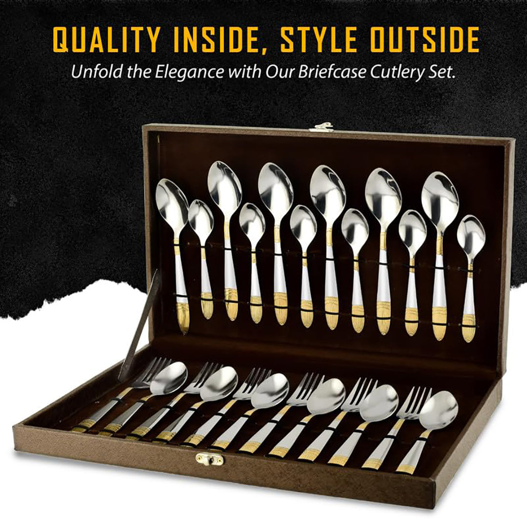 24pc Stainless Steel Golden Cutlery | Gift Box | Ivory Design
