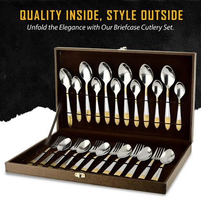 24pc Stainless Steel Golden Cutlery | Gift Box | Ivory Design