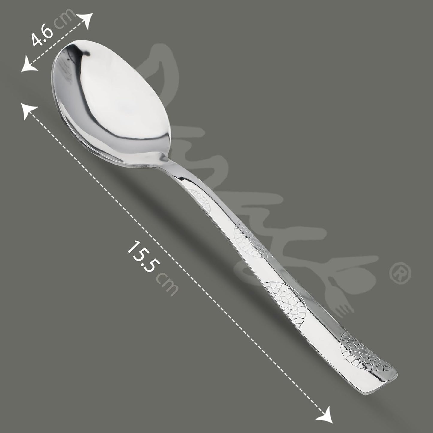 6 Pcs Stainless Steel Dinner Spoon Set | 15.5cm, Premium Spoons for Home & Kitchen, Luxury Tableware, Housewarming Gift, Silver, Moonpress Design 6PPMNPBS 2
