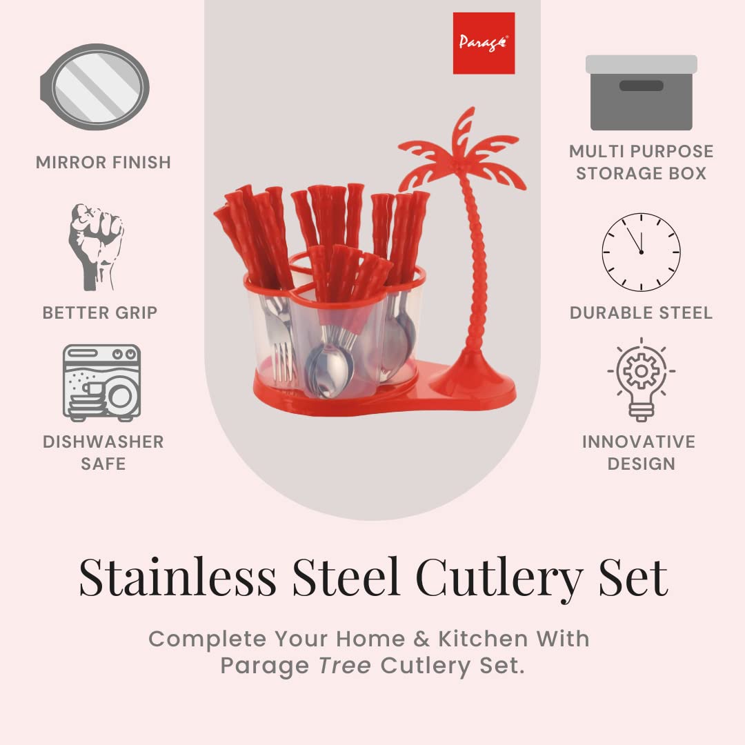 25-Piece Stainless Steel Cutlery Set | Red Storage Box & Stand, Includes 6 Table Spoons, 6 Forks, 6 Soup Spoons, 6 Tea Spoons for Kitchen & DiningTREE1084PCR1 2