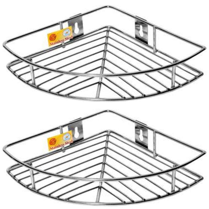 2-Piece Stainless Steel Multipurpose Corner Shelf Rack | Organizer for Kitchen & Bathroom, 23×23×5 cm, Chrome91corner21 1