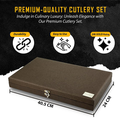 24pc Stainless Steel Golden Cutlery | Gift Box | Ivory Design