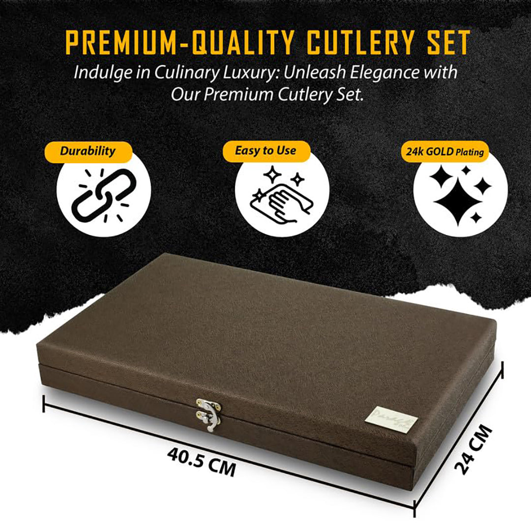 18pc Stainless Steel Golden Cutlery | Gift Box | Ivory Design