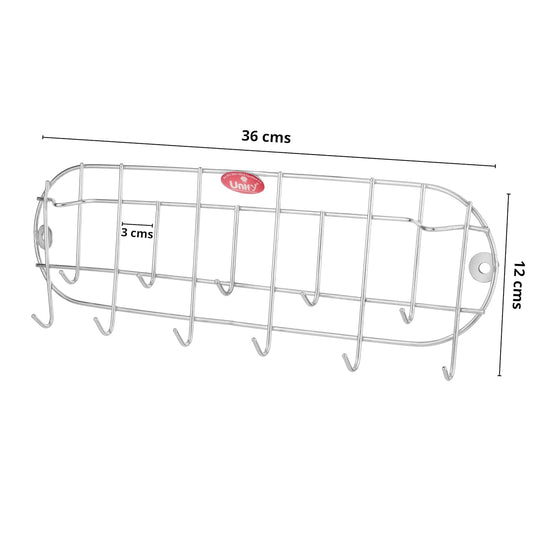 Stainless Steel Wall Cloth Hanger with 11 Hooks | Door Mounted for Bathroom & Kitchen (36 cm, Silver)
