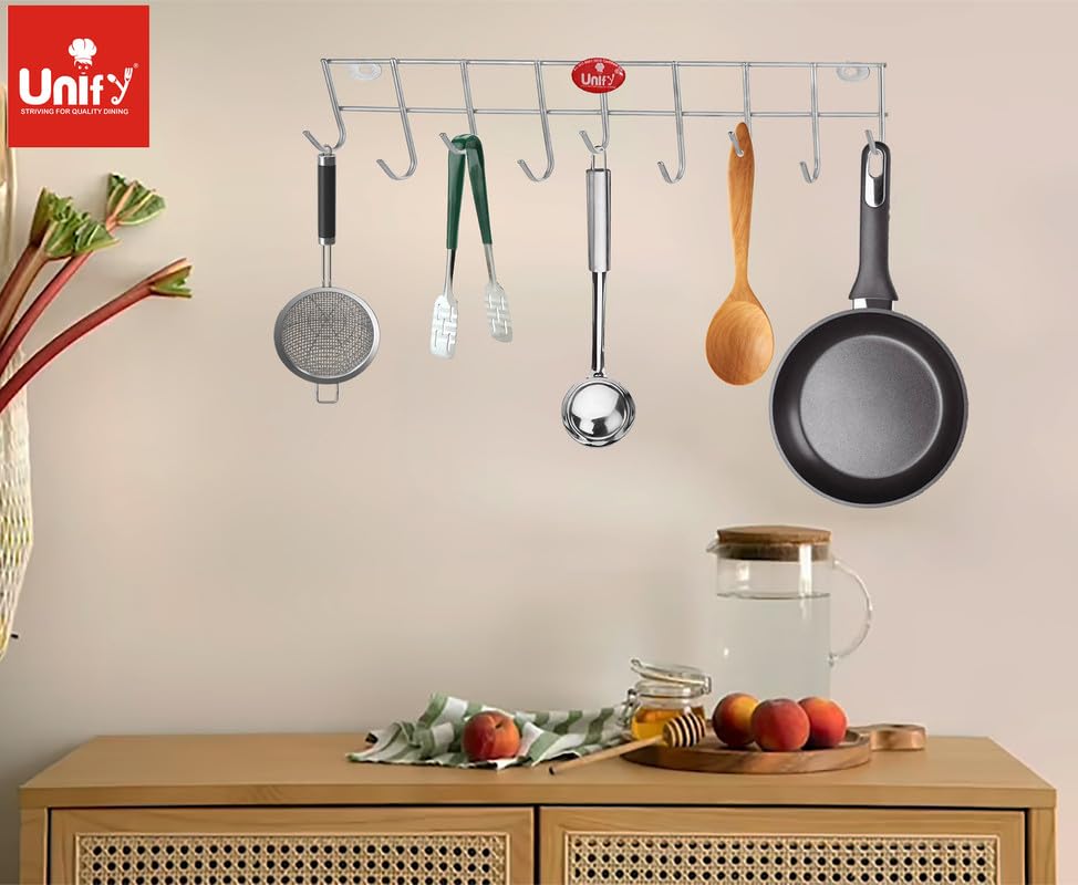 2-Piece Stainless Steel Hook Rail | Wall & Door Hanger for Bathroom & Kitchen (Silver) 9HOOKRAIL2 4