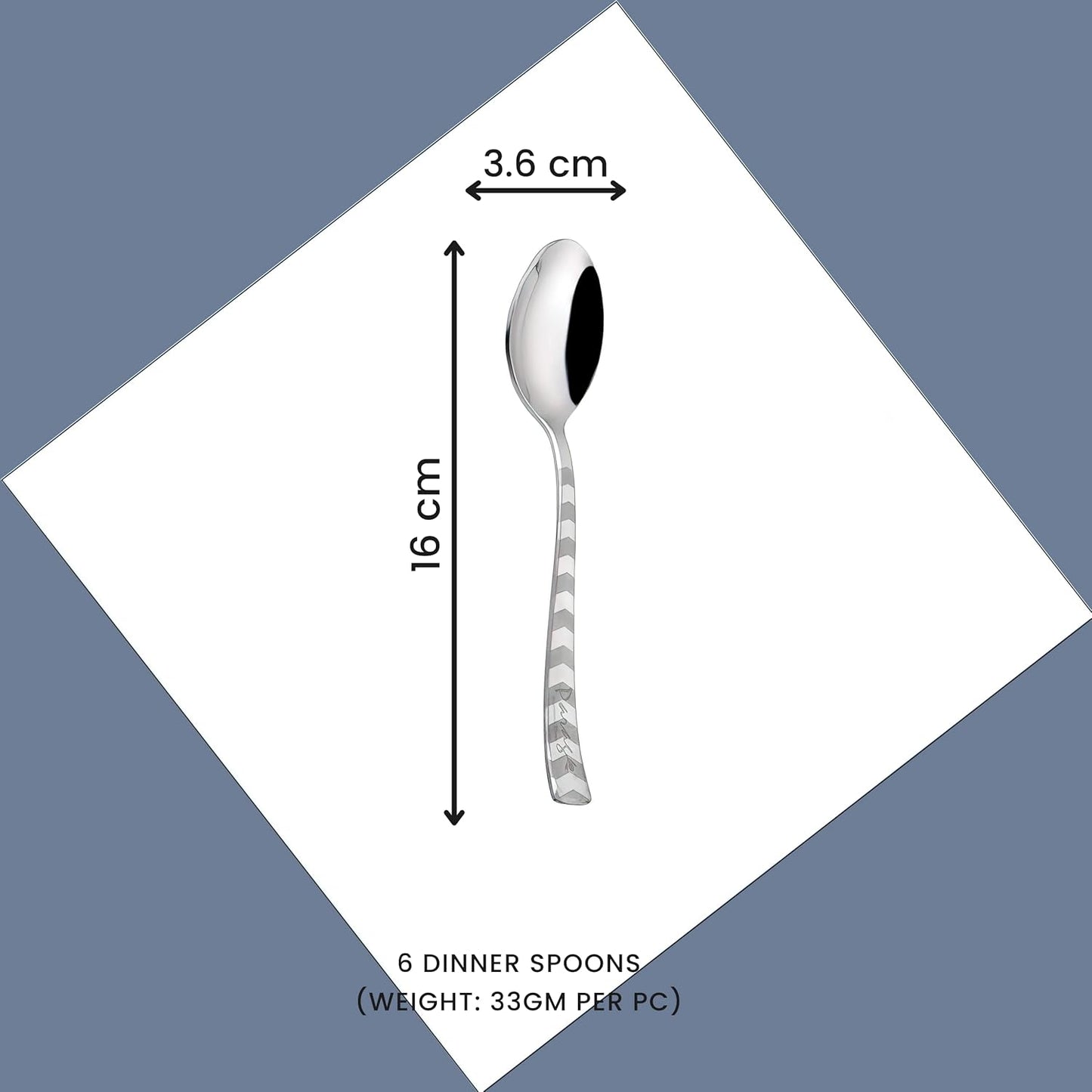 Stainless Steel Spoon Set of 6 | Arrow Design Dinner Spoons for Home & Kitchen | 16 cm, Silver 6ARROWBS 2