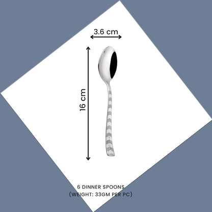 Stainless Steel Spoon Set of 6 | Arrow Design Dinner Spoons for Home & Kitchen | 16 cm, Silver 6ARROWBS 2
